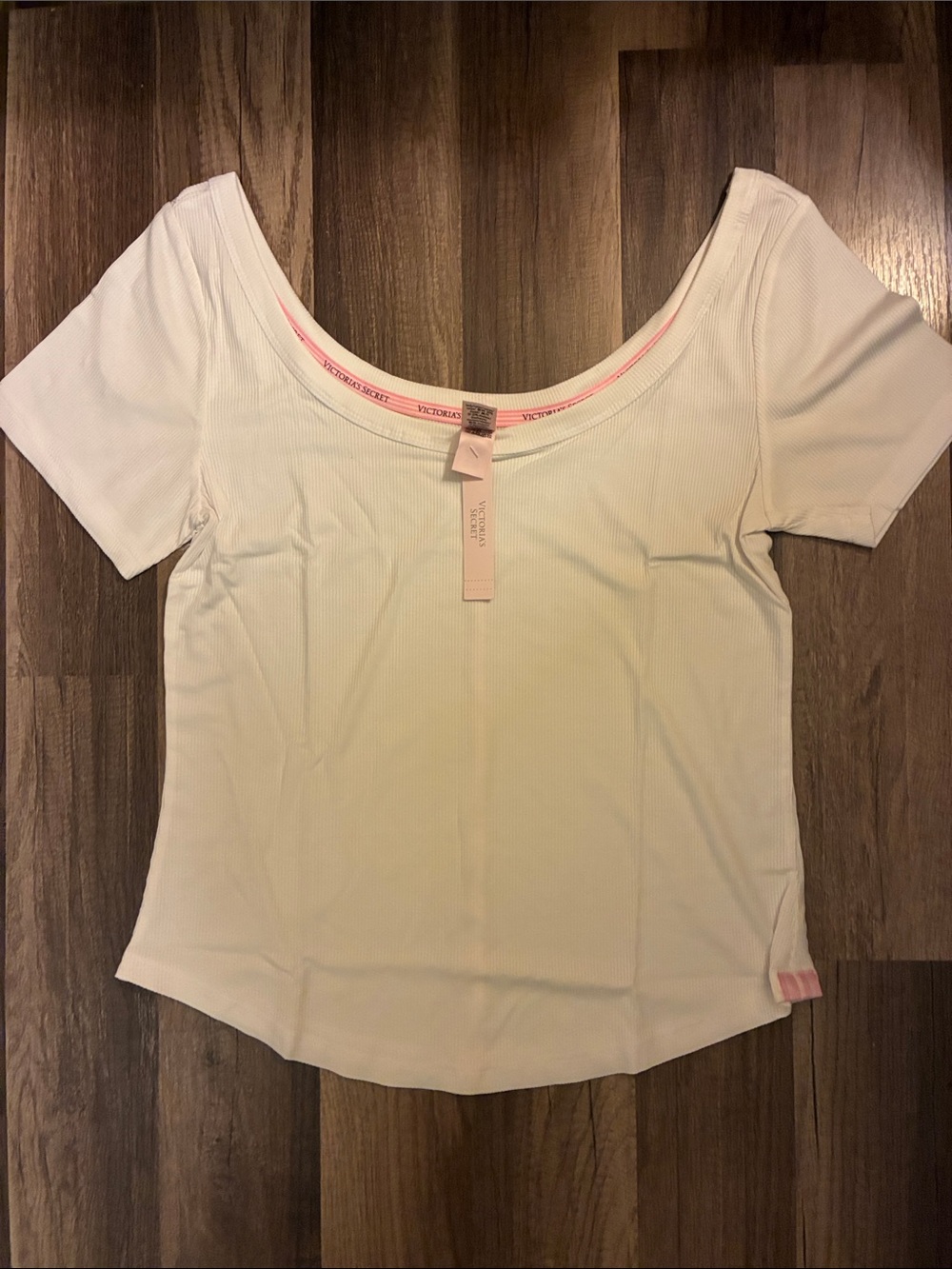 Victoria's Secret White Scoop Neck Ribbed Modal Short Sleeve Top- NWT- Size M